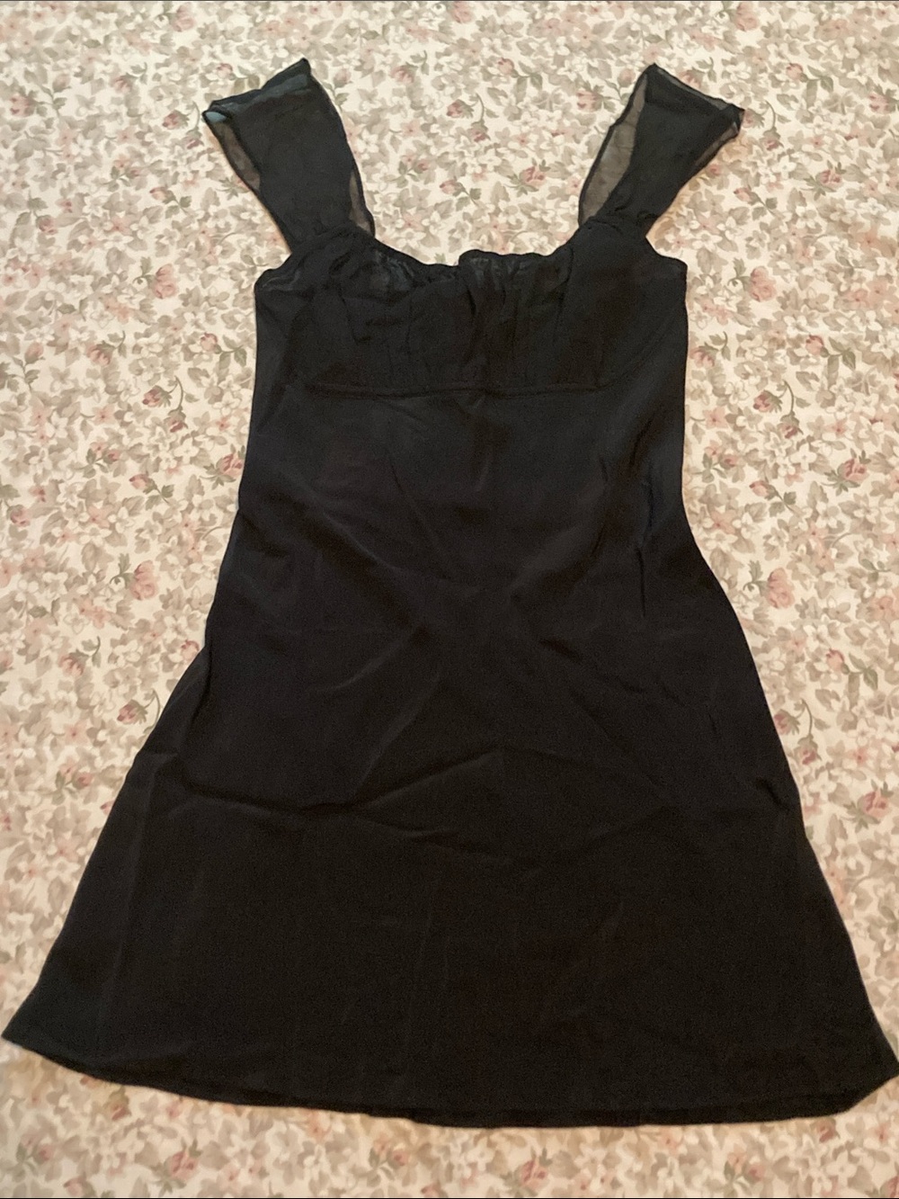 The Lea Black Mini Dress with Sheer Strap Detail